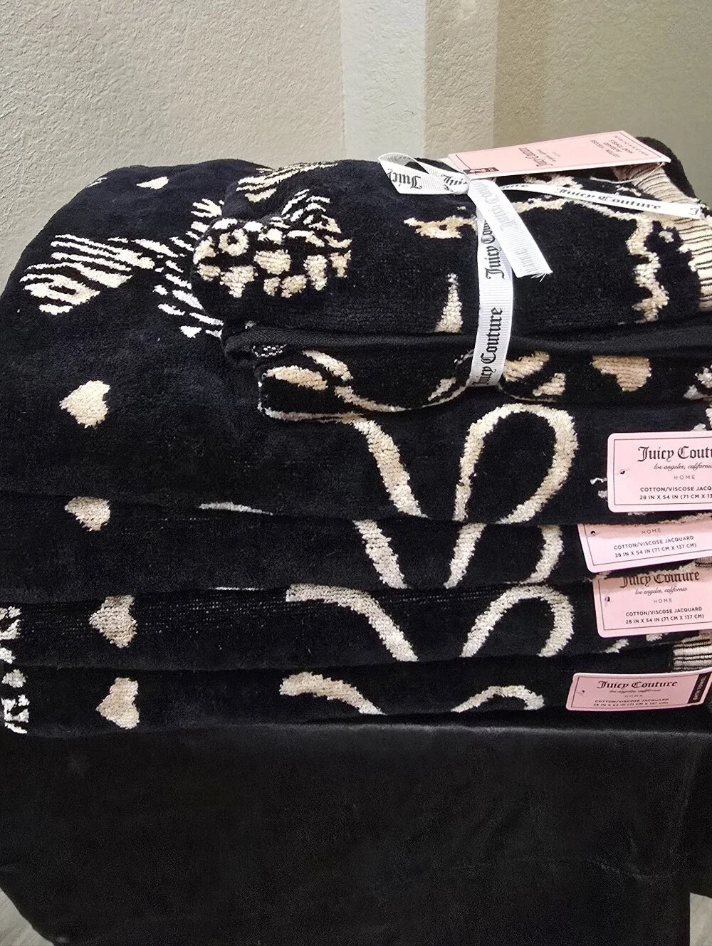 Juicy Couture Home Leopord/Zebra Print Bows/Hearts Viscose Cotton Towel Set